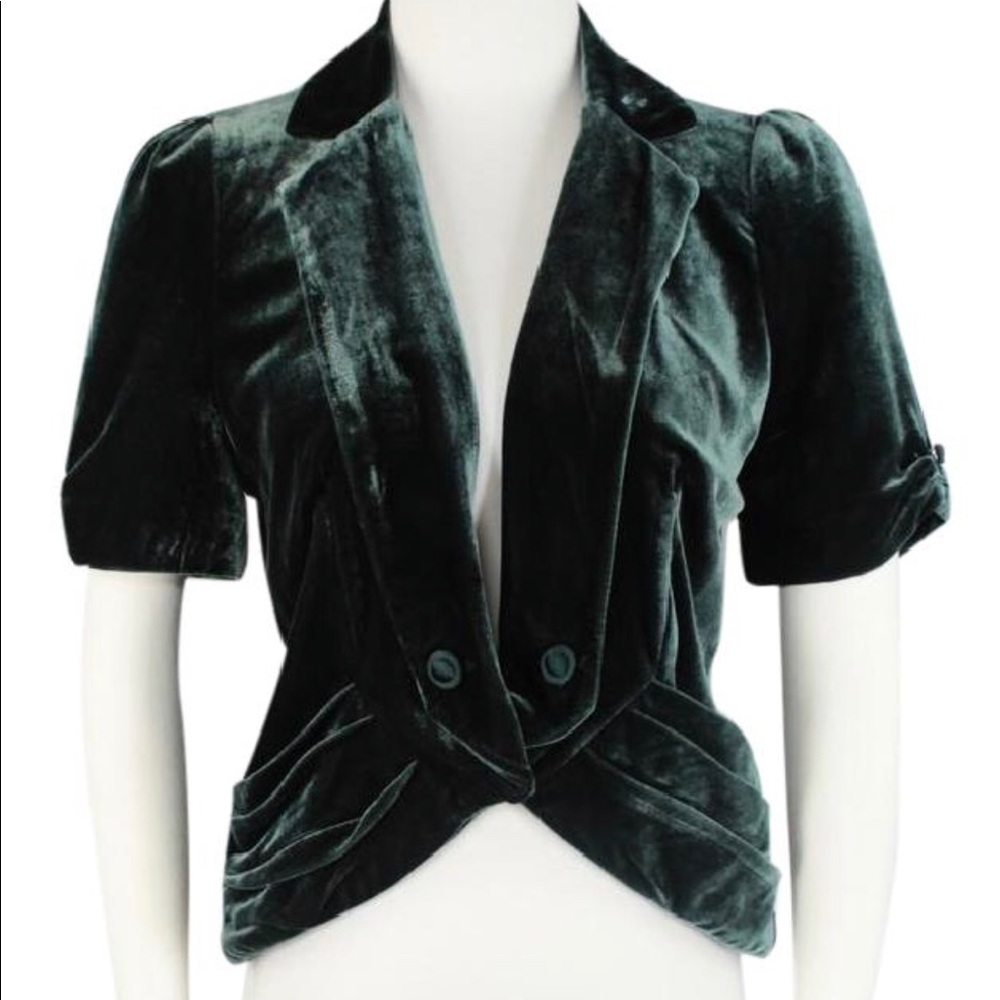 Anthropologie Dark Green Velvet Elevenses Shrug